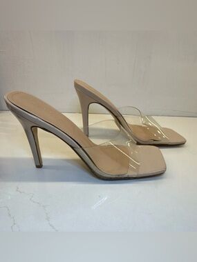 Ashley By 26 International Nude Clear Strap High Heel Mules